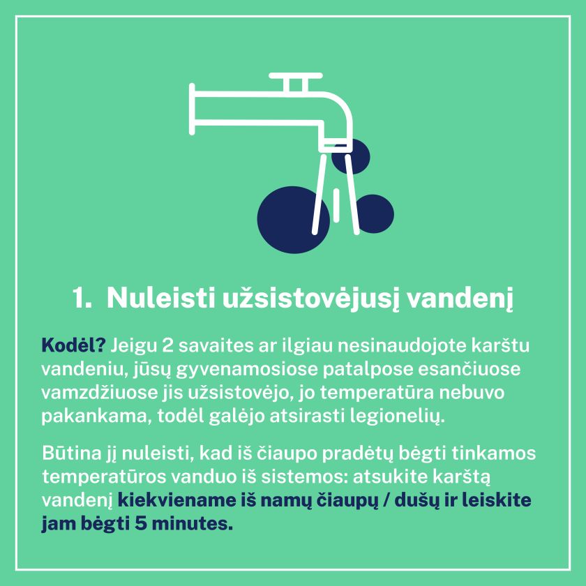 
NVSC PRIMENA, KAIP ELGTIS, KAD NAMUOSE ILGESNĮ LAIKĄ NENAUDOJAMAS VANDUO BŪTŲ SAUGUS                